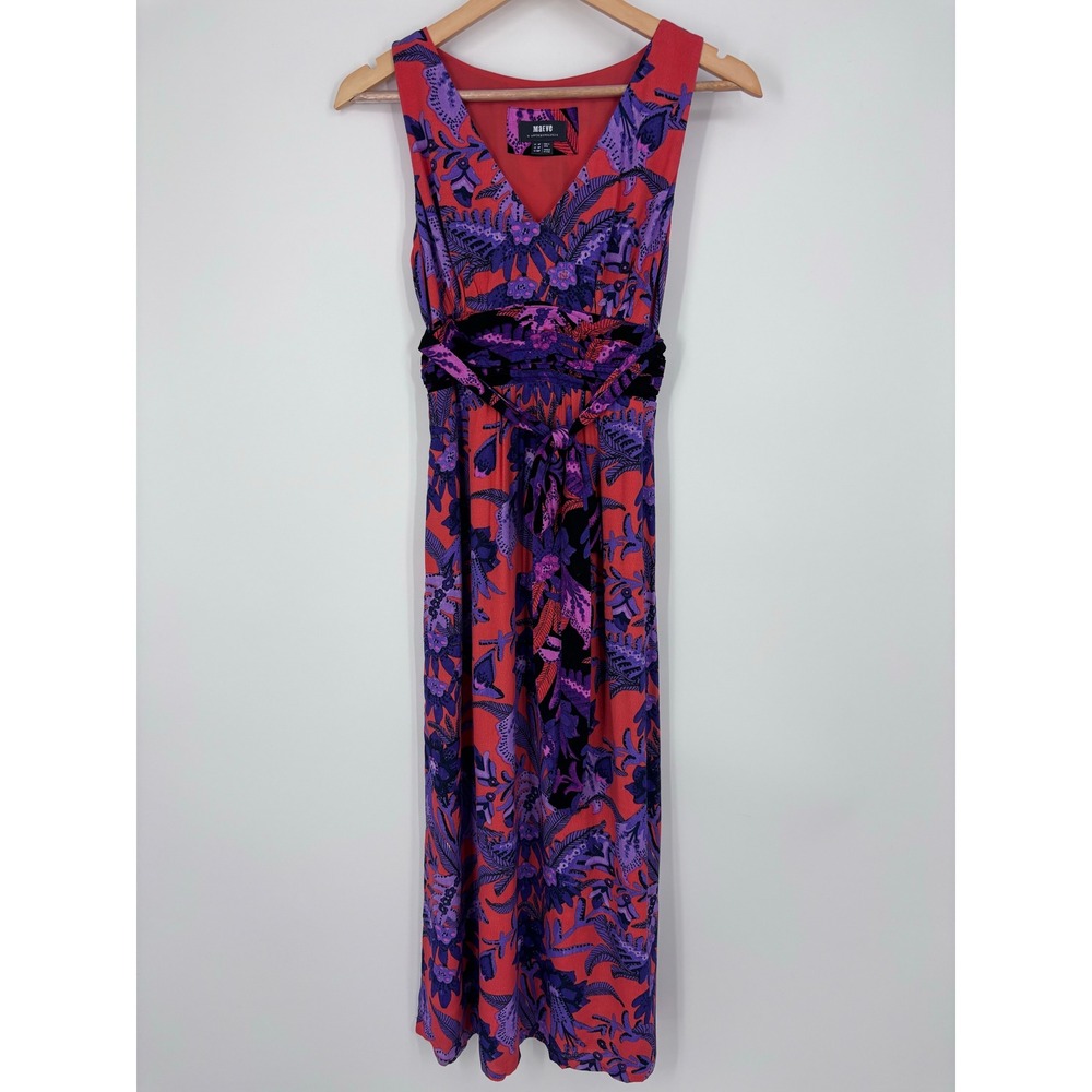 Maeve Anthropologie Floral Print Sleeveless Midi Dress Size 0P Petite Summer Red